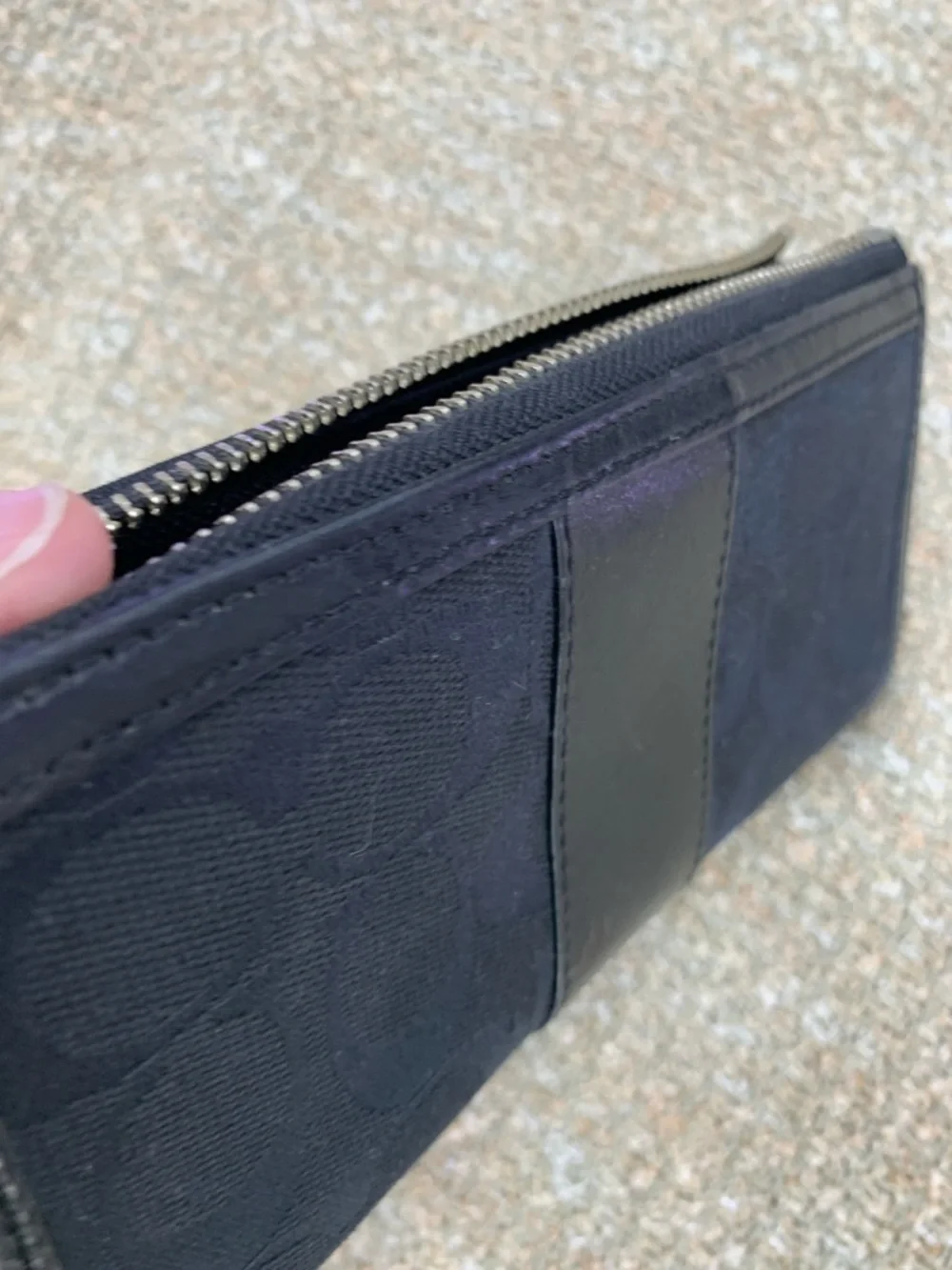 Coach Black Signature Zip Wallet with Logo Plaque